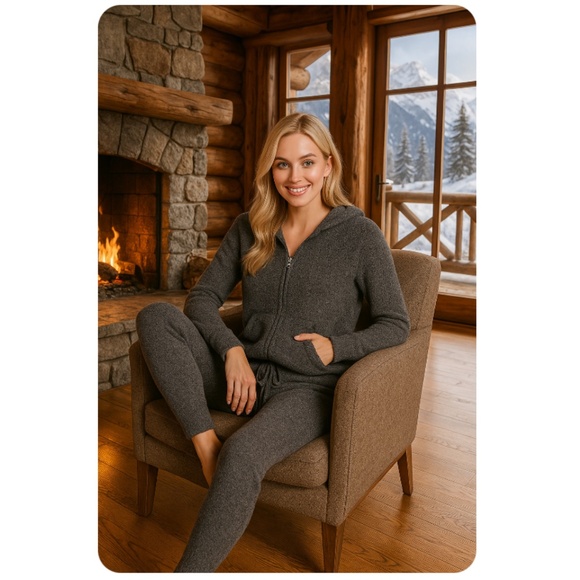 BAREFOOT DREAMS CozyChic Lite Full Zip Hoodie & Joggers Set Grey Size Small - Picture 3 of 15